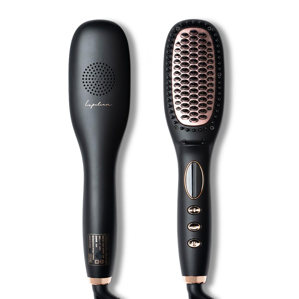 (Lupilina) Heat Brush Plasma Ion Hair Iron Brush Straightens with just combing in the morning for 3 minutes, increases luster, reduces friction damage (Black, Regular) Black 通常
