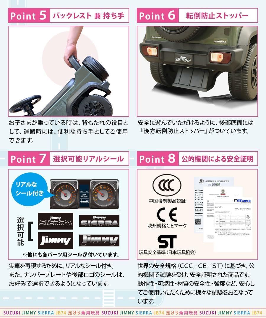 AJB74 Игрушка для верховой езды Suzuki Jimny Sierra с фиксатором для предотвращения падения (сине-черный жемчуг), фото 4