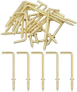 uxcell 洋折釘 全長71mm 20本入 直角フック ネジフック L字金具 炭素鋼 建設 ガーデニング用 金色