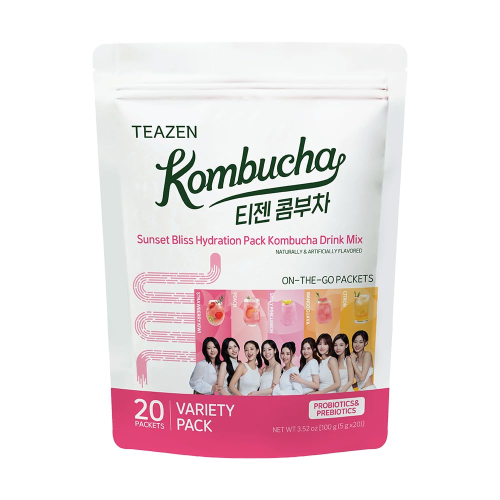 TEAZEN Kombucha Variety Pack Sunset, 3.5 oz (100 g) (5 g x 20 Packs), 5 Flavors, Lactic Acid Bacteria, Low Calorie Sunset Sunset