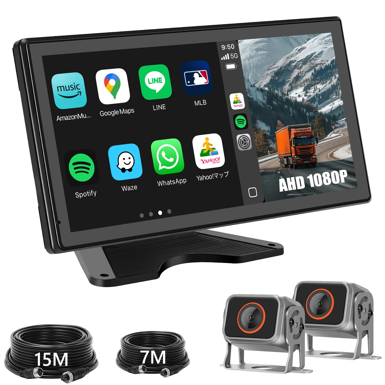 10.36" Rear Camera Monitor Set Carplay/Android Auto Compatible Wide Rear Monitor Car Navigation Dashcam Integrated AHD Camera 2 Units Max 4 System Input Touch Screen Loop Recording/Normal 2 camera set