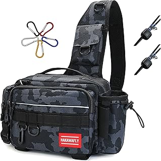 HAKAWAFLY フィッシングバッグ5WAY ロッドベルト２点とカラビナ5点付き 釣りバッグ 防水 タックルバッグ 多機能 大容量 ランガンバッグ （ブラック、カーキ迷彩、ネイビー迷彩）