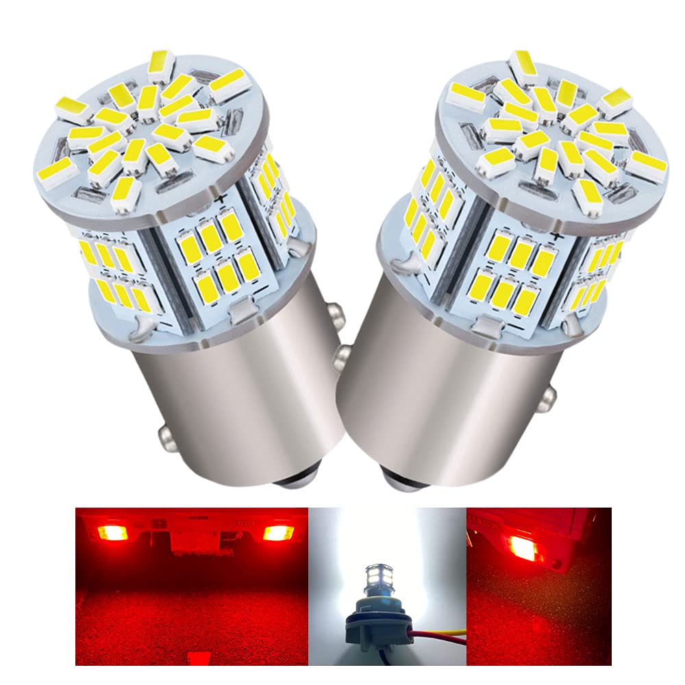 S25 G18 1157 Double DC Dedicated Super Bright LED Bulb, 54 LED Brake Light, Tail Lamp, 12 V 24 V for Motorcycles to Trucks! Set of 2, White