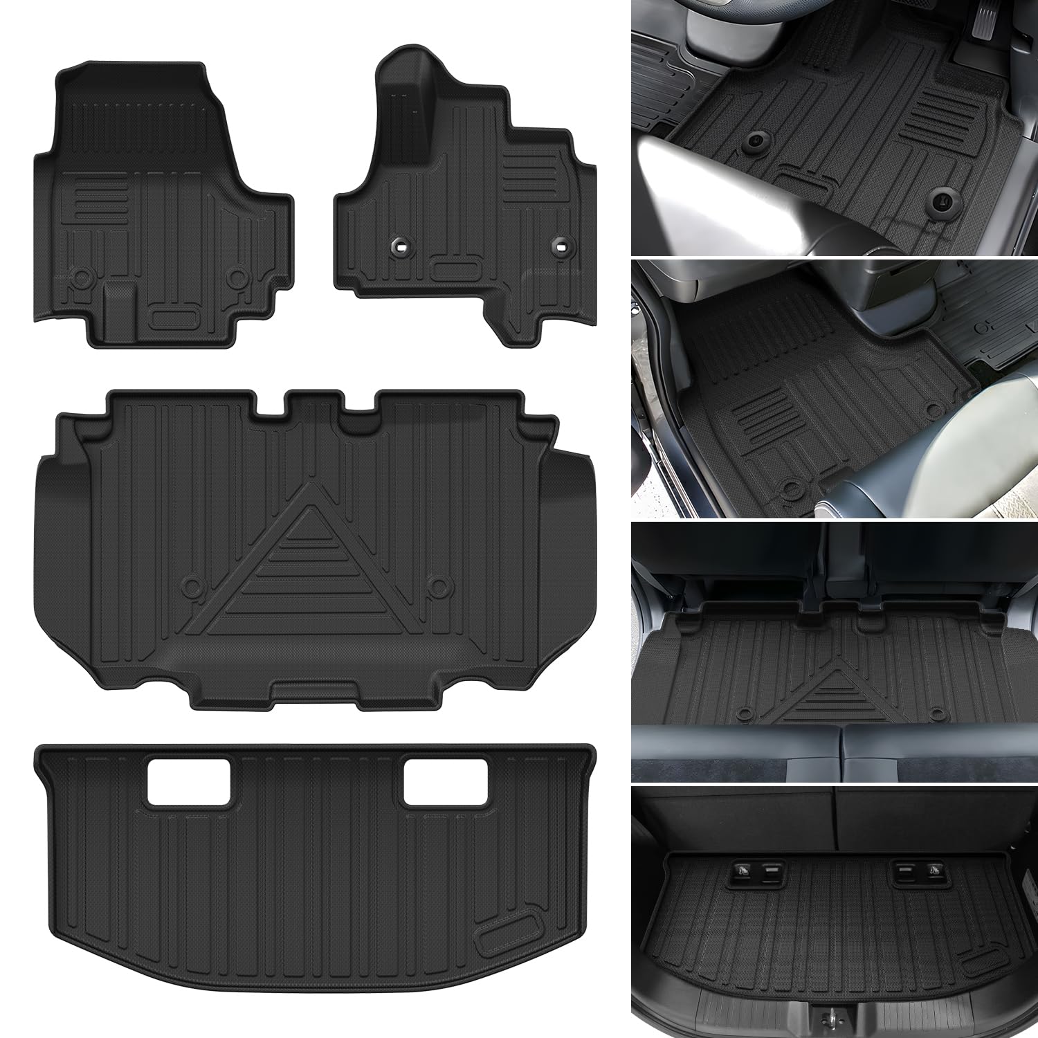 Jiooy ホンダ 新型 N-BOX JF5 JF6 JOY フロアマット+セカンドマット+ラゲッジマット 4点セット | 防水、滑り防止、汚れ防止、取付簡単、車種専用設計、3D立体マット、TPE、耐摩擦性、耐熱性、防水仕様、 N-BOX JOY カーマット、ブレーキペダル干渉防止 N-BOX JF5/6/JOY フロアマット 素材量差別