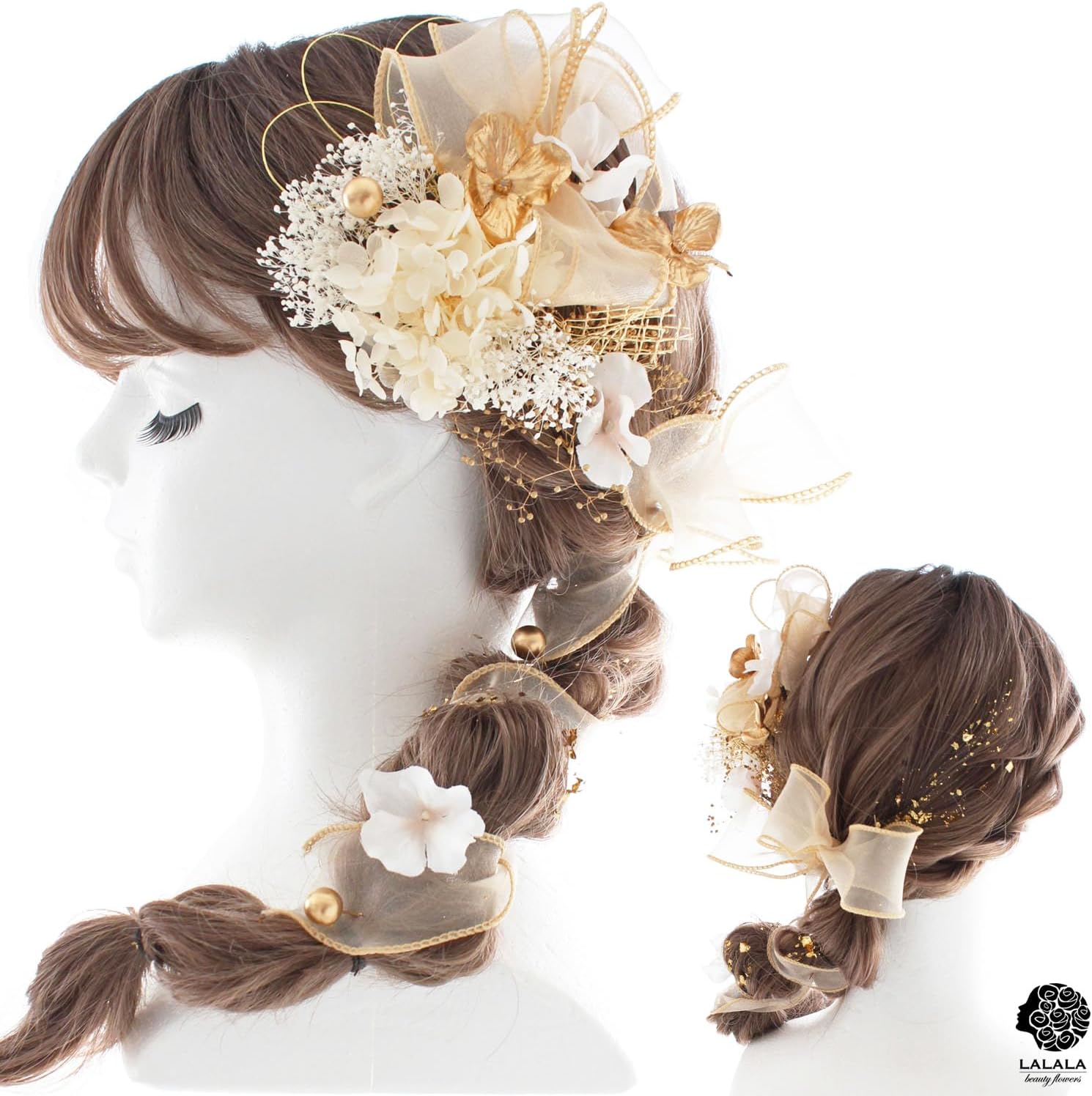 [LALALA beauty flowers] Великолепное украшение для волос из тюля - Аксессуар для волос, идеально подходящий для церемоний совершеннолетия, Юката и Фурисодэ, а также для выпускных церемоний и Шичи-Го-Сан, Элегантная отделка бежевой органзой [2700], фото 7