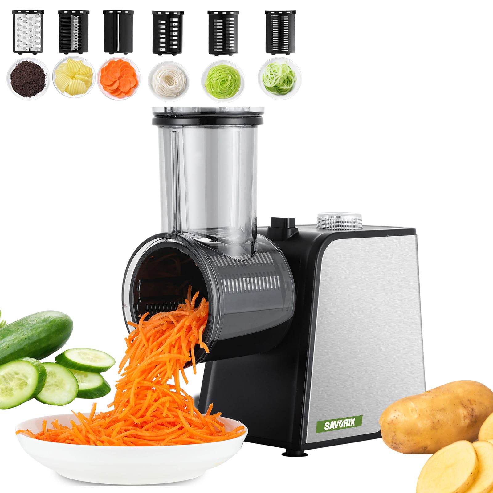 Electric Vegetable Slicer, 5 Replacement Blades, Large Diameter, 3.5 inches (9 cm), 250 W, Stainless Steel, For Home Use, Multi-functional, Coarse, Chopping, Slicing, Wavy Blades, Chopping, Japanese Instruction Manual