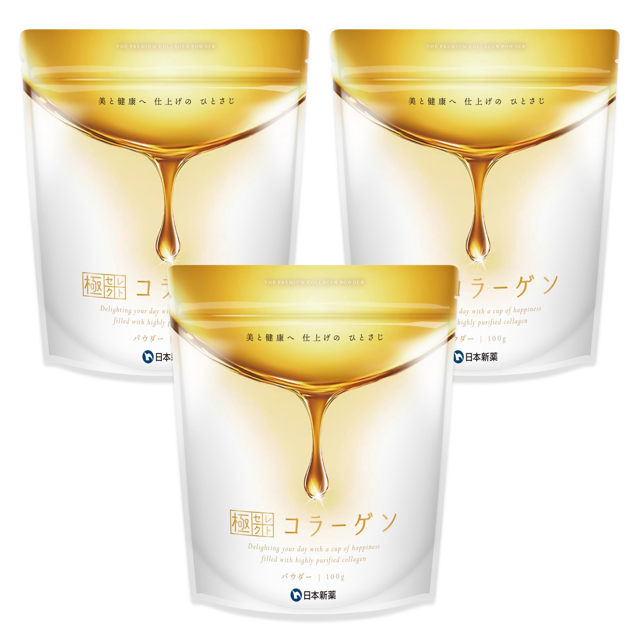Nihon Shinyaku Goku Select Collagen Powder 300g (Approx. 90 Days / 100g x 3 Bags) Monde Selection Gold Award Winner Odorless Low Molecular Weight Domestically Manufactured Fish Collagen Powder 300g(100g×3袋)
