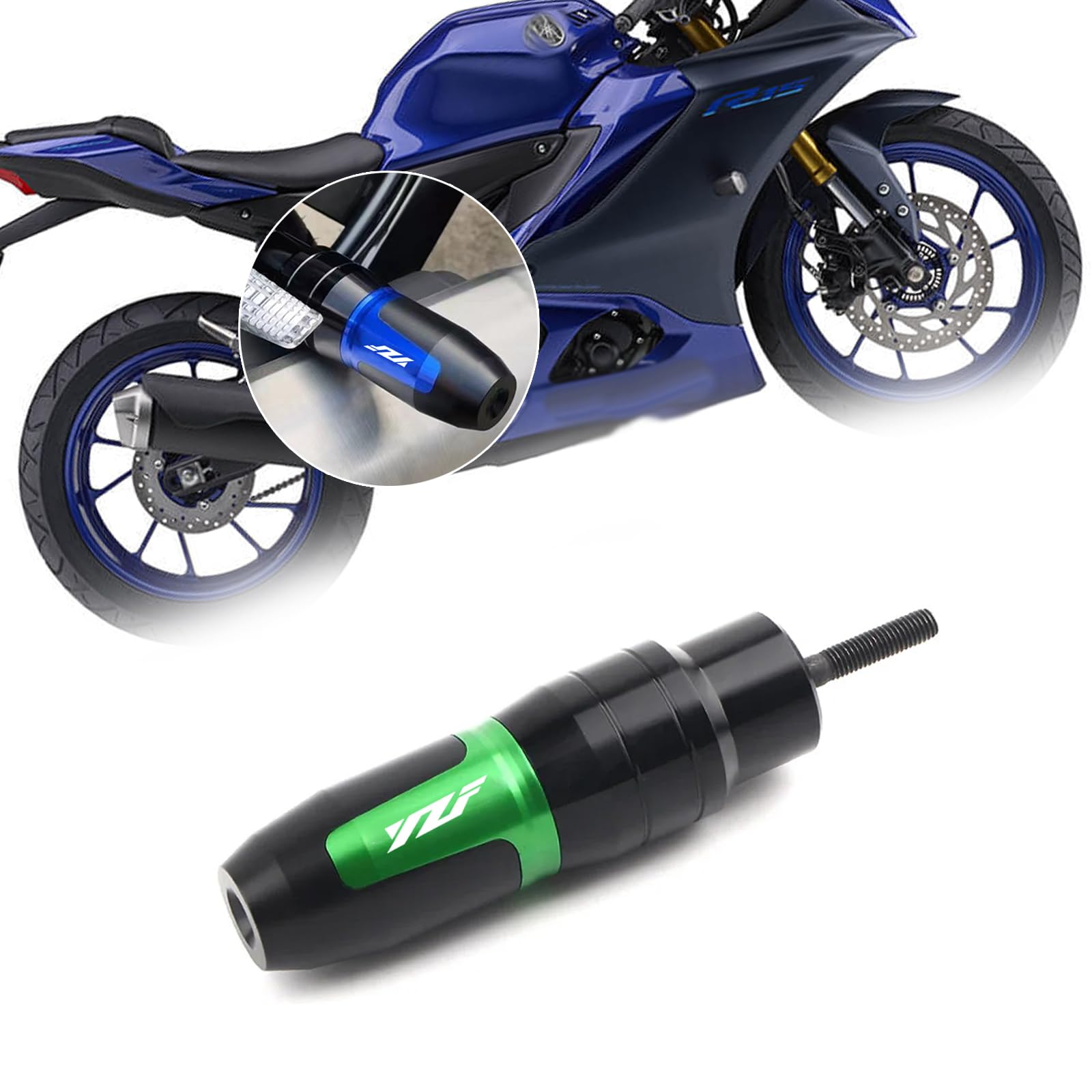 XIAXIA For YZF R1M, YZF-R3, YZF R25, YZF R6 2024 2025 Bike CNC Aluminum Accessories Fall Prevention Crash Pad Protection Exhaust Slider Guard Protector yzfr Bike Accessories (Green) [Parallel Import]