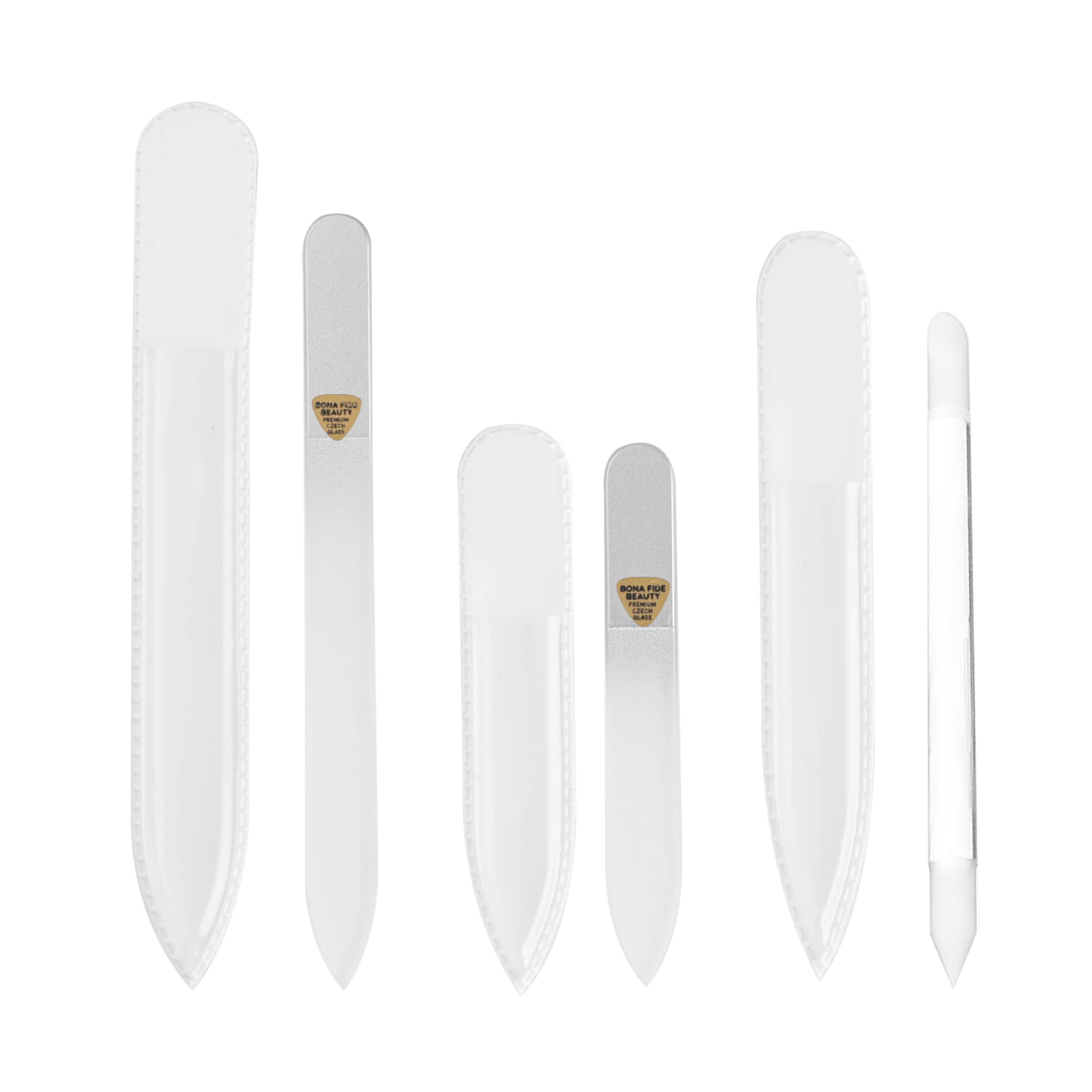 BONA FIDE BEAUTY Czech Glass Nail Care Set of 3, Nail File and Cuticle Pusher, Color Silver, Bohemia Glass Can be Washed with Water for Self Nailing and Salmon Treatment
