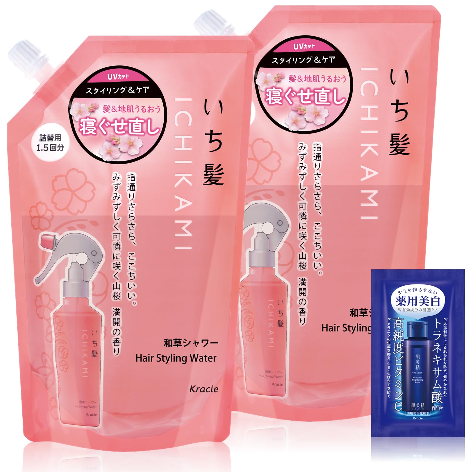 Ichihatsu Hair & Scalp Moisturizing Anti-Frizz Japanese Herbal Shower Refill 375ml x 2 Set with Bonus | Frizz Control Water Hair Mist Hair Water Styling Hair Care Damage Repair Treatment Refills x 2