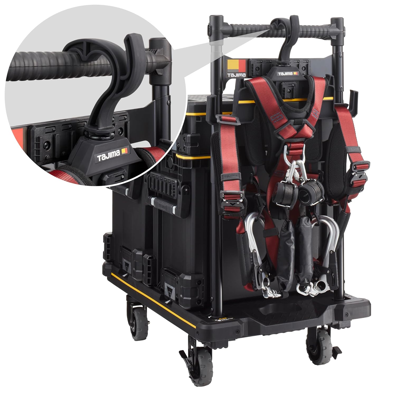 Поворотный крючок для крепления ремней безопасности Tajima Safety System TB-RHANGER Позволяет компактно хранить поворотный крючок для крепления ремней безопасности, форма которого совместима с одной трубой и ручкой тележки 2-х размеров, оснащенной подбородочным ремнем, фото 4