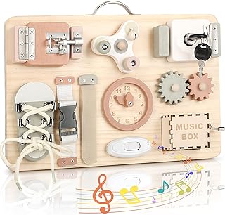 Joyreal モンテッソーリ ビジーボード - 知育玩具 1 2 3歳 誕生日プレゼント 玩具 女の子 男の子 子供のおもちゃ 木のおもちゃ 指先の知育 早期開発