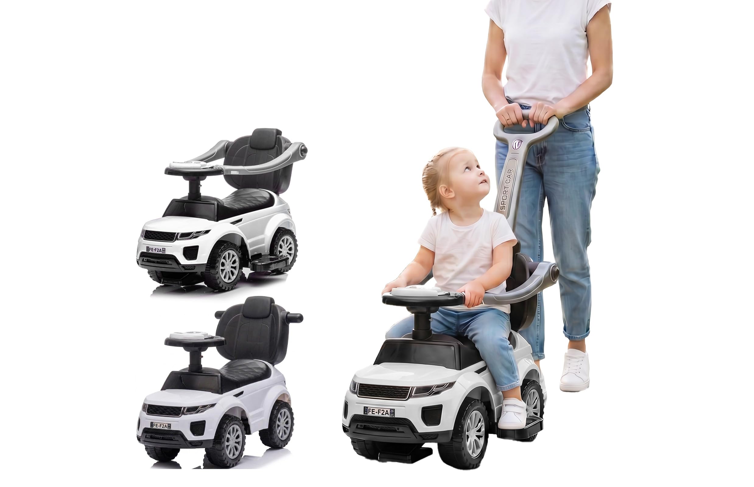 AiJu Toys 3-Way SUV Kids Car with Push Bar (White)