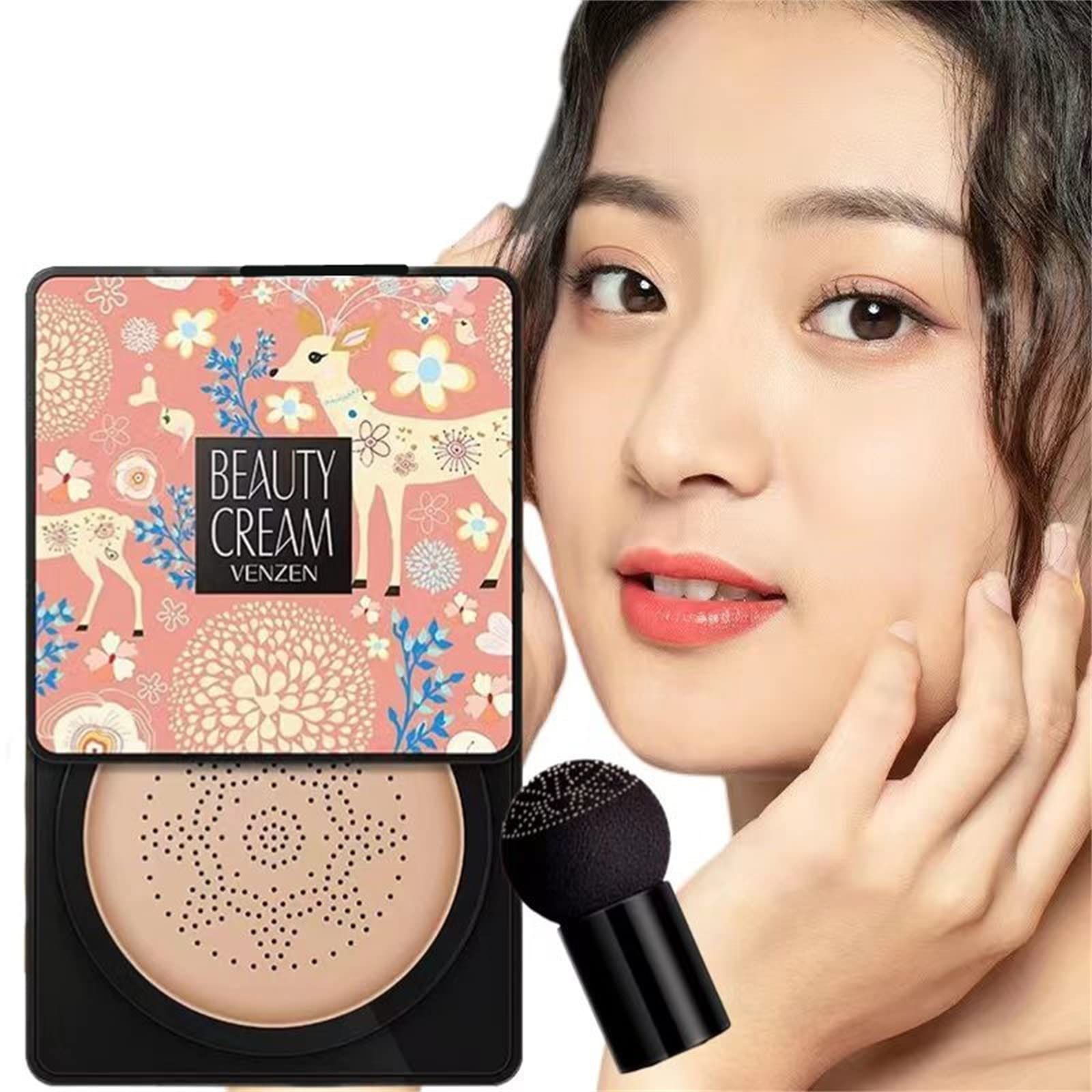 VENZEN BEAUTY CREAM Cushion Foundation, Whitening Glossy Skin, Moisturizing and Bright, Instant Coverage, 6-in-1, Breathable Coverage, Moisturizes Skin, Keeps Smooth and Shiny Skin for a Long Time. (01# Sanshiku) x 1 01# Sanshiku