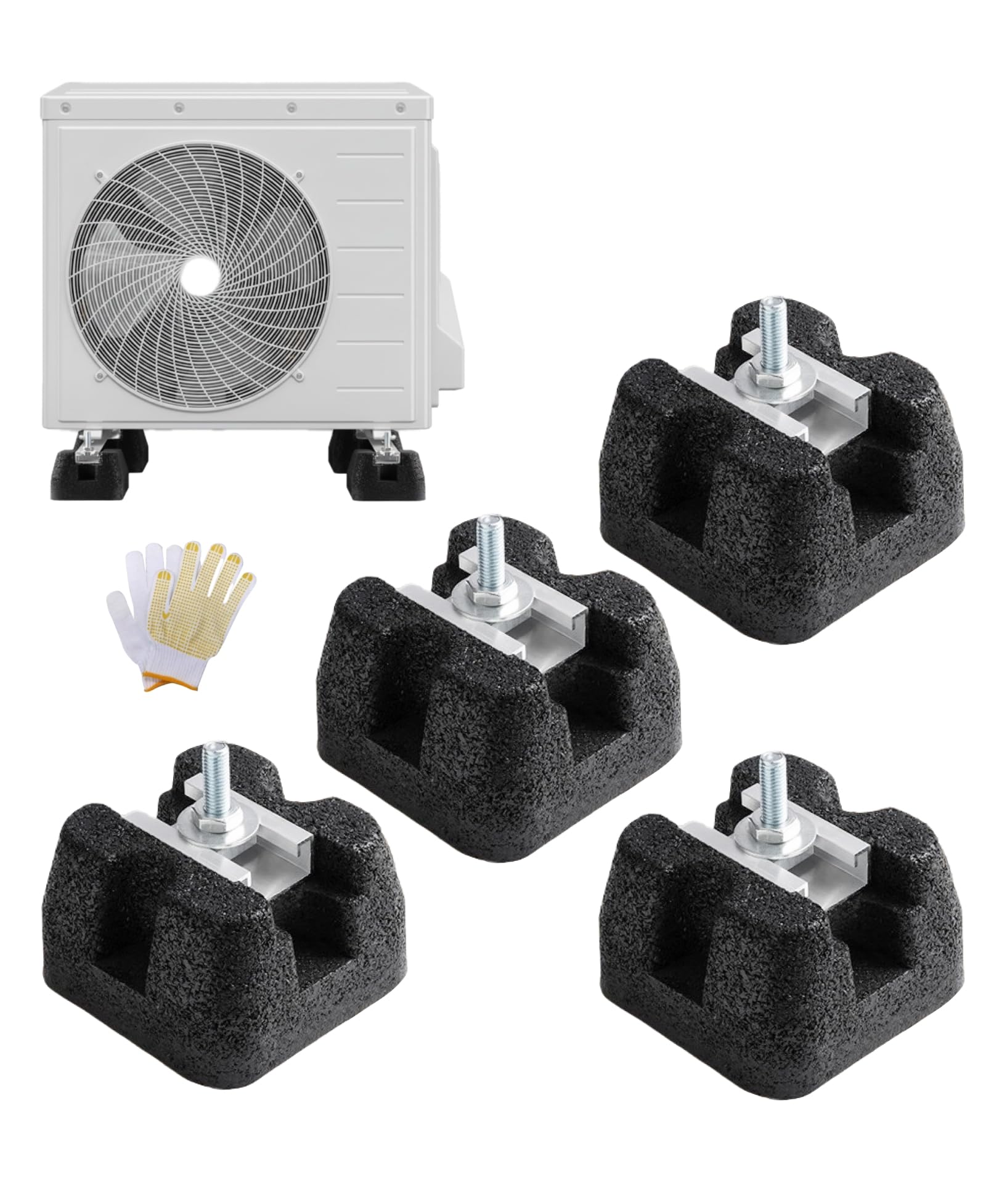 Outdoor Unit, Anti-Vibration Rubber, Aluminum Rails, Air Conditioner, Soundproofing, Vibration Prevention, Veranda, Noise Reduction, Set of 4