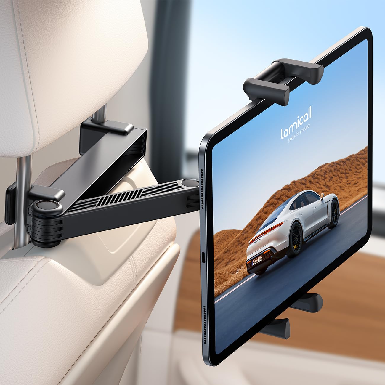 Lamicall Car Tablet Holder, Folding Claws, Extendable Arm, Back Seat: Retractable Arm & Holders, Headrest, iPad/Smartphone, 360° Rotation 2-Black