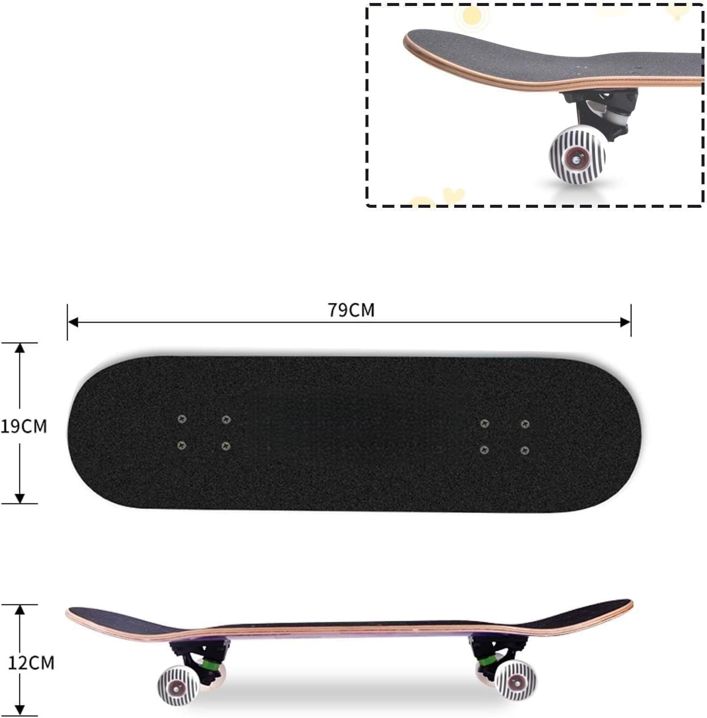 Amecke Skateboard Скейтборд 31 x 7,5 дюймов в комплекте с двойным ударом, устойчивость на четырех колесах, мультяшный узор, Сплошной цвет, Модный, милый, для начинающих, для детей, для взрослых, для молодежи, Подарок на день рождения, Подарок на день рождения, Звездное Небо, фото 3