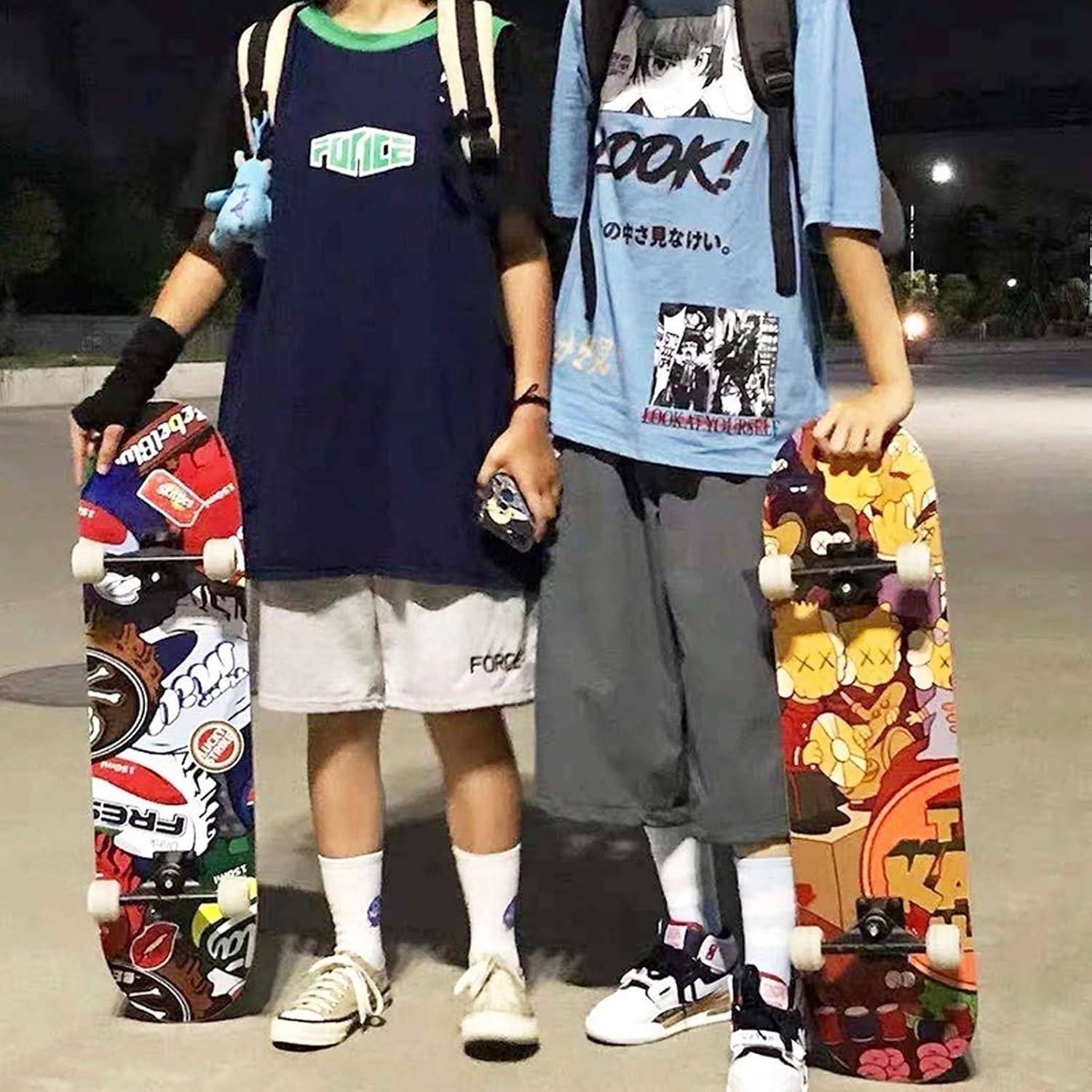 Amecke Skateboard Скейтборд 31 x 7,5 дюймов в комплекте с двойным ударом, устойчивость на четырех колесах, мультяшный узор, Сплошной цвет, Модный, милый, для начинающих, для детей, для взрослых, для молодежи, Подарок на день рождения, Подарок на день рождения, Звездное Небо, фото 6