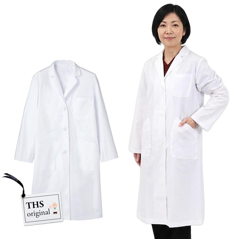 THS-Hakui-net Women's White Coat, Female Lab Coat, Long Sleeve, Doctor's Coat, Research Lab Coat, Single, Medical Coat Medium