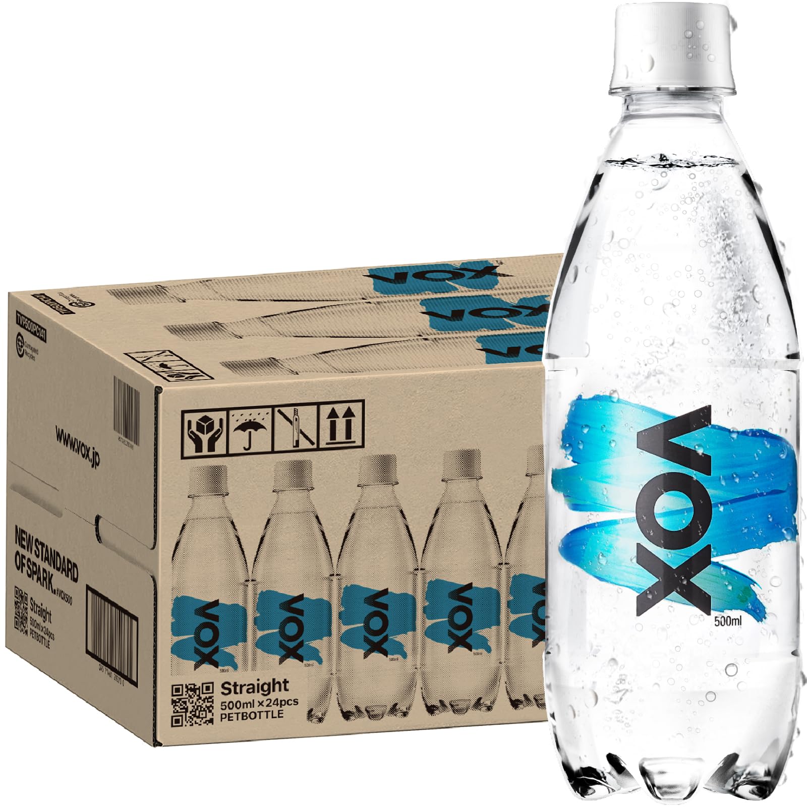 VOX (Vox) Strong Sparkling Water, Straight, Unsweetened, 500 ml x 24 Bottles Straight 500 ml x 24 bottles