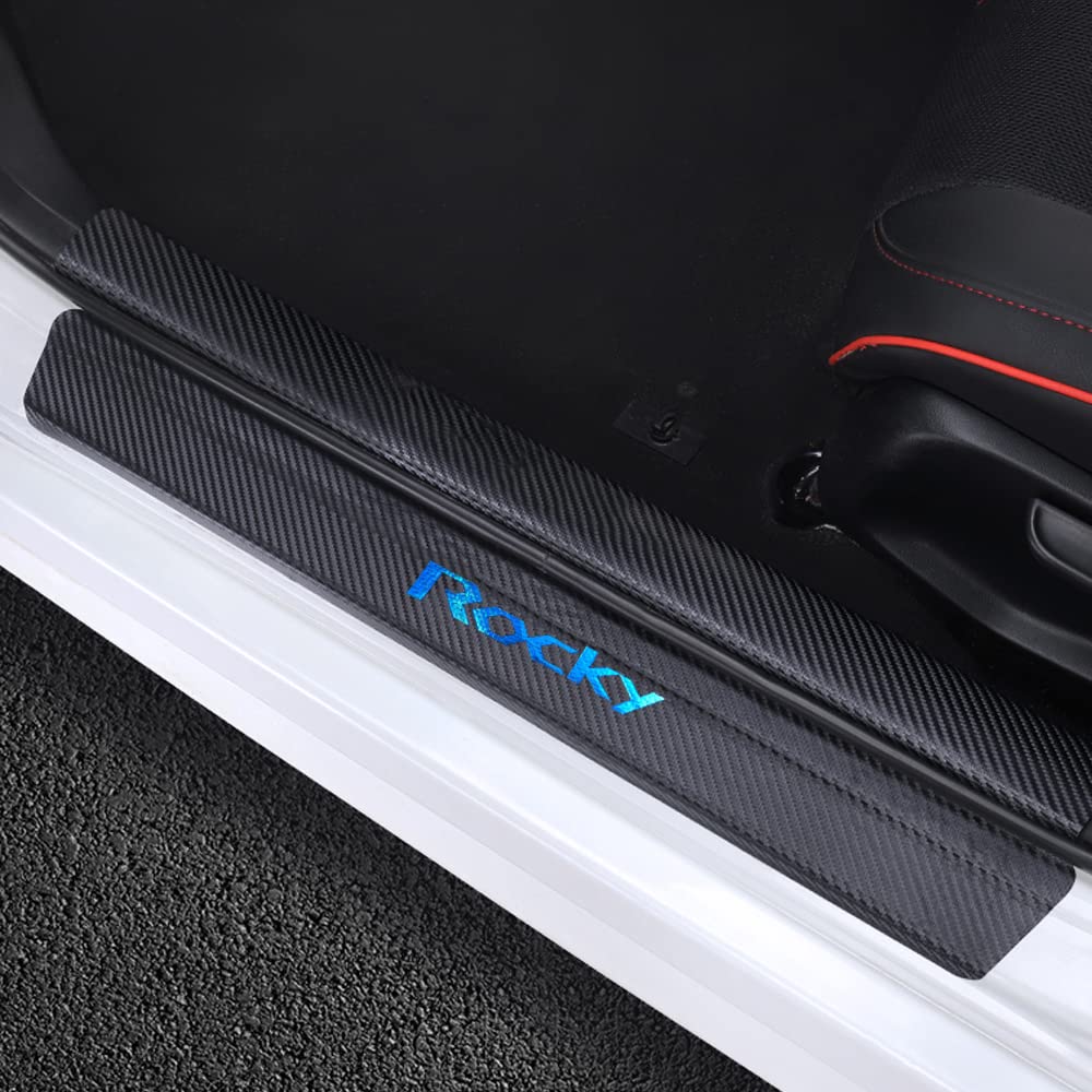 Daihatsu Rocky A200S/210S Exclusive Carbon-Style Leather Side Step Guard Outer Scuff Protection Sheet Door Guard Sticker Dress Up Custom Parts Gold Foil Hot Press ROCKY Logo Scratch Prevention blue