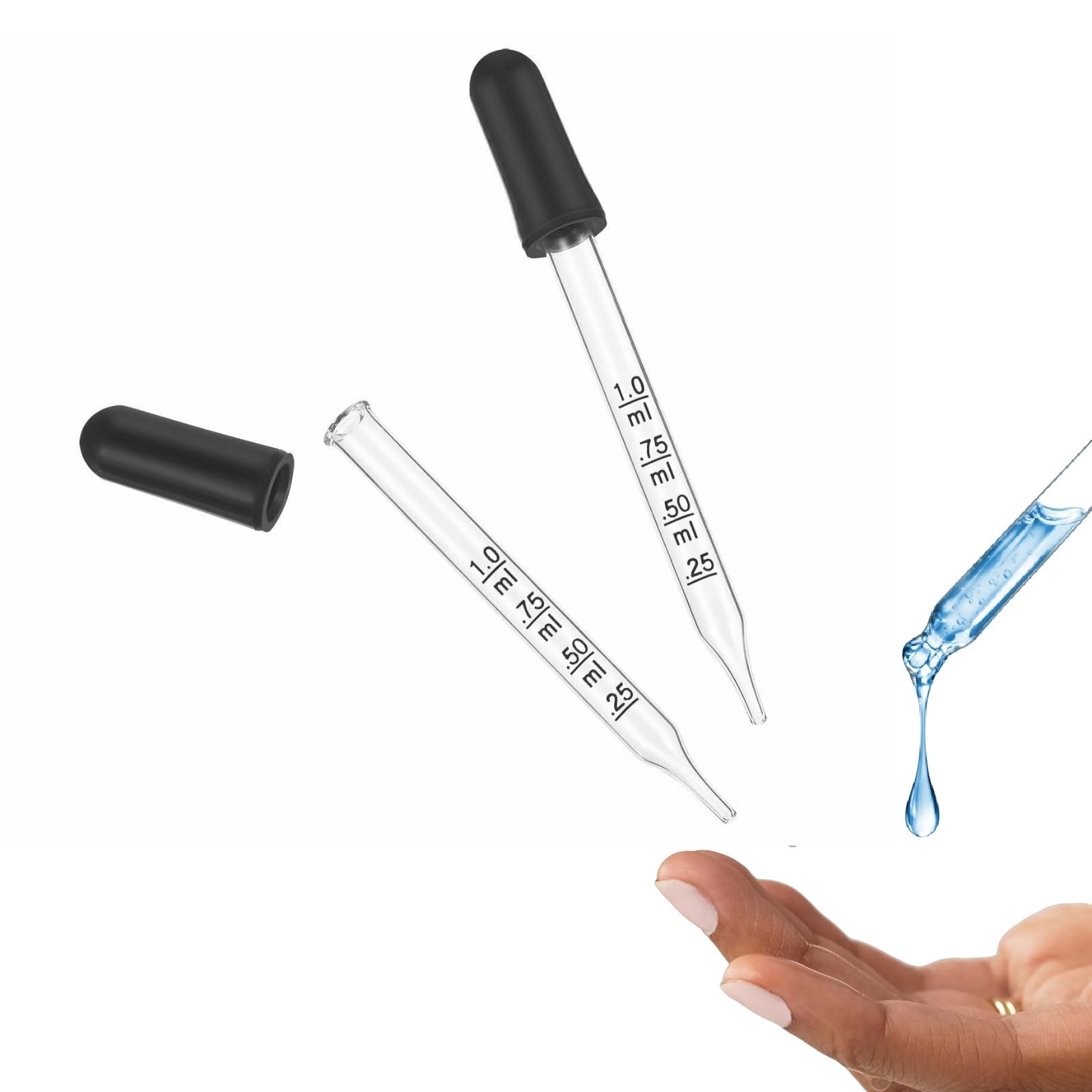 Dropper Dropper Small Dropper with Rubber Tip Dropper 2pcs 1ml Glass Dropper Oil Liquid Dropper Precision Pipette Dropper for Medicine Crafts Essential Oil Food (B)