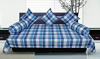 New Ladies Zone Cotton Diwan (one Bed Sheet 60x90inch, 3 cushion Cover 40x40 cm, Bolster Covers 14x32 inch, 2pc, Blue)