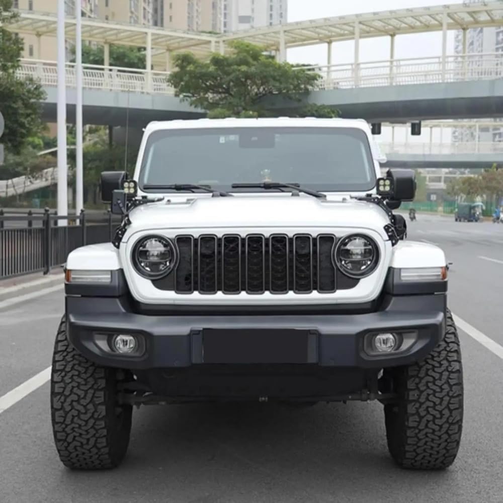 Передняя решетка радиатора Wrangler JL 18-24 лет, совместимая с Gladiator, ABS матово-черная, затемненная в стиле Black out, с отверстием для камеры, внешние детали (с камерой, черный), фото 7