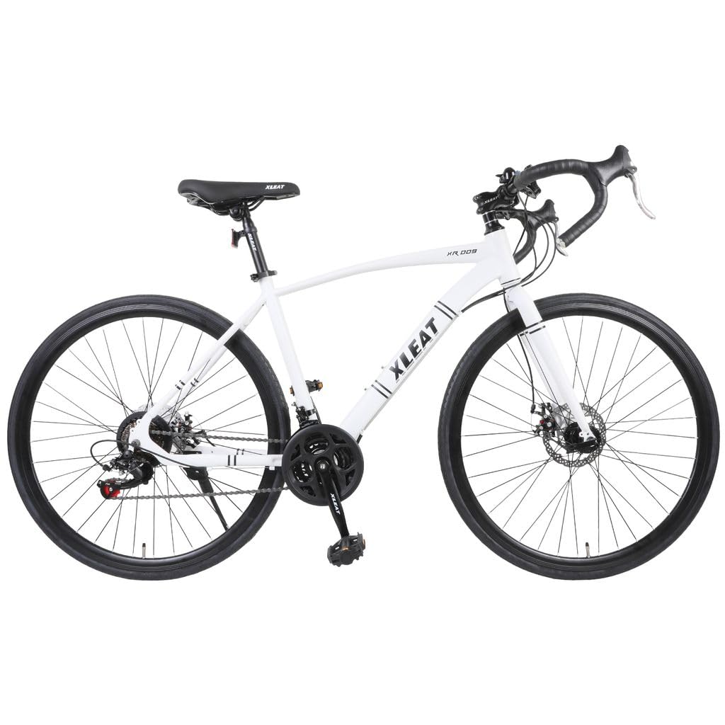 Lightweight: Shimano XR-009 Road Bike, 21 Speed Gears, 700C, 700 x 28c, Shimano Disc Brake, For Work or School, Aluminum Frame white