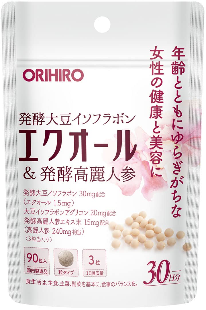 ORIHIRO Equol & Fermented Ginseng 90 Tablets Equol Soybean Isoflavone Aglycone Ginseng 30 Days Supply