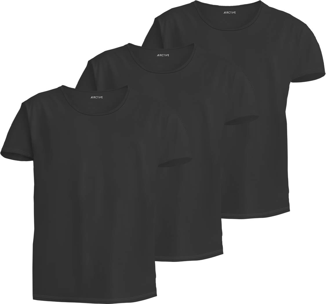 Fun. Teijin AIRCTIVE Men's Inner Shirt, Summer, Sweat Absorbent, Quick Drying, Cool Touch, 3-Piece Set, Crew Neck, Teijin Medium Black
