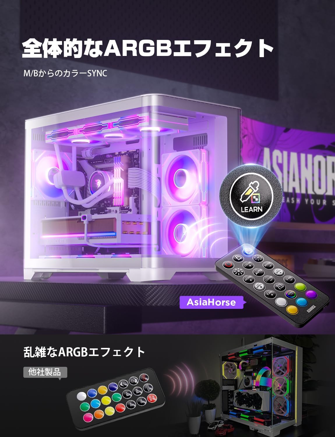 AsiaHorse ASH-S1 ARGB Fan Hub Controller - 9 портов PWM и адресуемый на 5 В пульт дистанционного управления ARGB Hub с 20 предустановленными эффектами и режимами обучения цвету Поддержка Aura Sync Пользовательская сборка ПК Черный, фото 6
