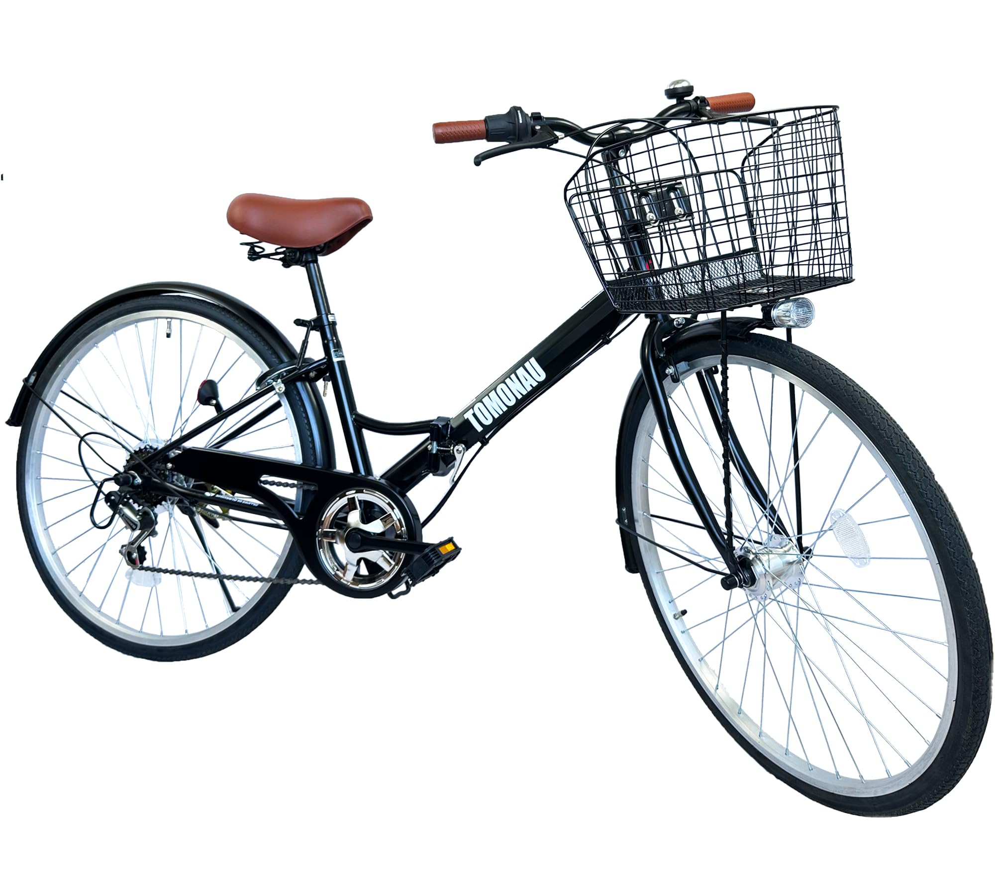 City Cycle Mamachari Folding Bicycle, 26 Inches, 6 Speeds, LED Bicycle Light, Folding Bicycle, Rhombus Frame, Strong Load Capacity, Easy to Ride Black
