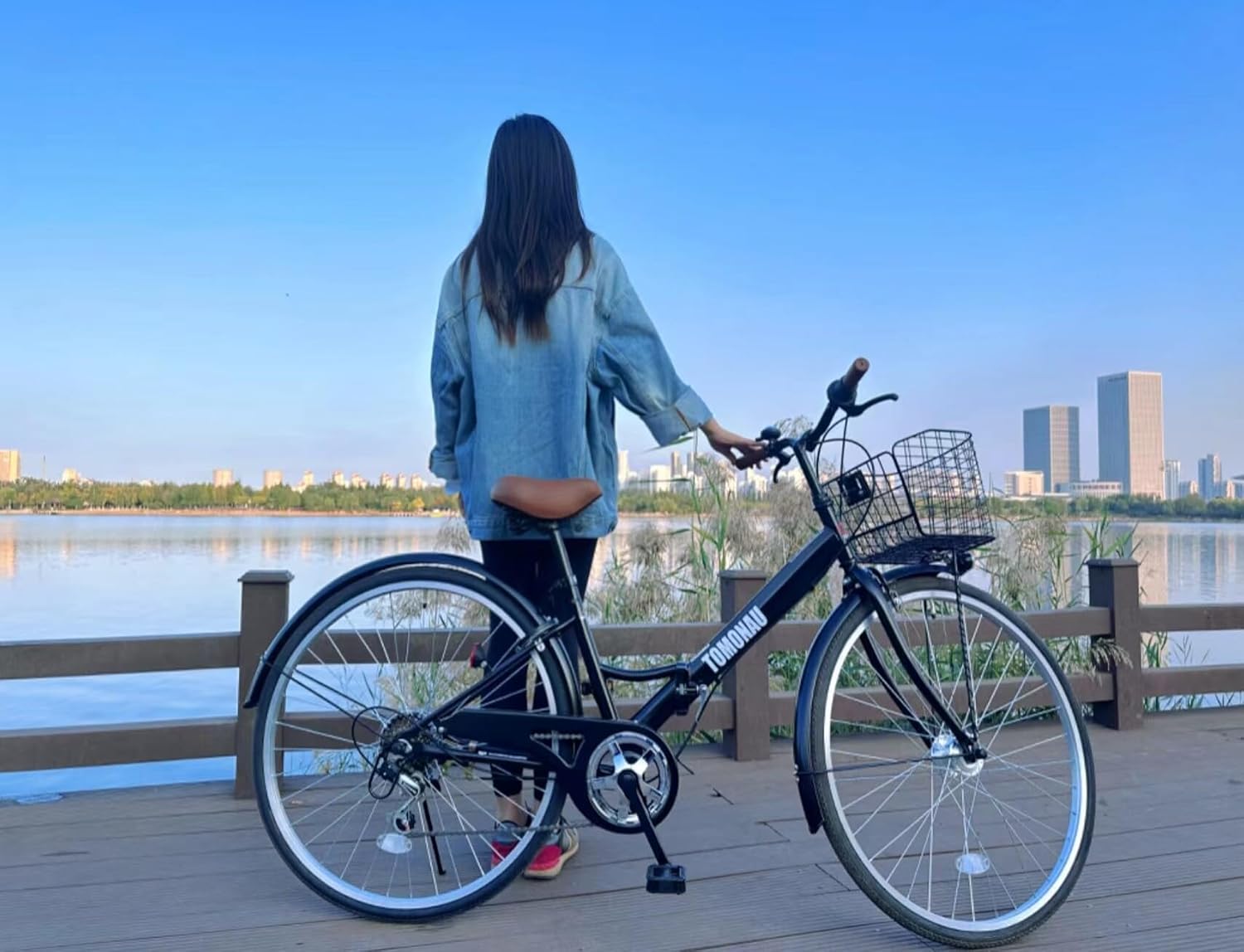 Складной велосипед City Cycle Mamachari, 26 дюймов, 6 скоростей, Светодиодный велосипедный фонарь, Складной велосипед, Ромбовидная рама, Высокая грузоподъемность, Легкий в управлении, Черный, фото 5