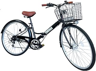 シティサイクル ママチャリ 折り畳み自転車 26インチ 6段変速 LED自転車ライト 折りたたみ自転車 ひし形フレーム、強力な耐荷重 乗りやすい