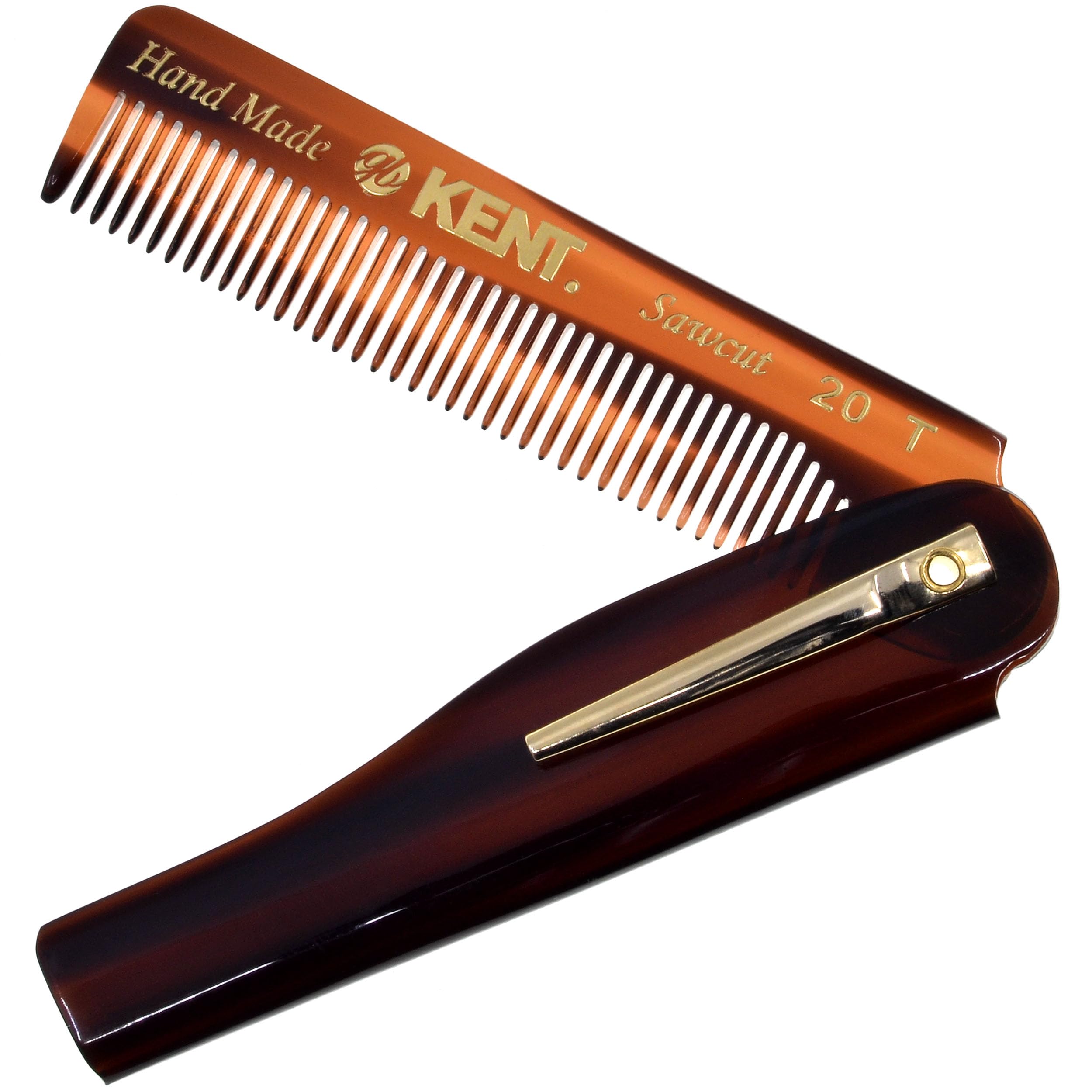 KENT Portable Mens Folding Comb 20T Fine Comb with Pin - Made in UK Braun