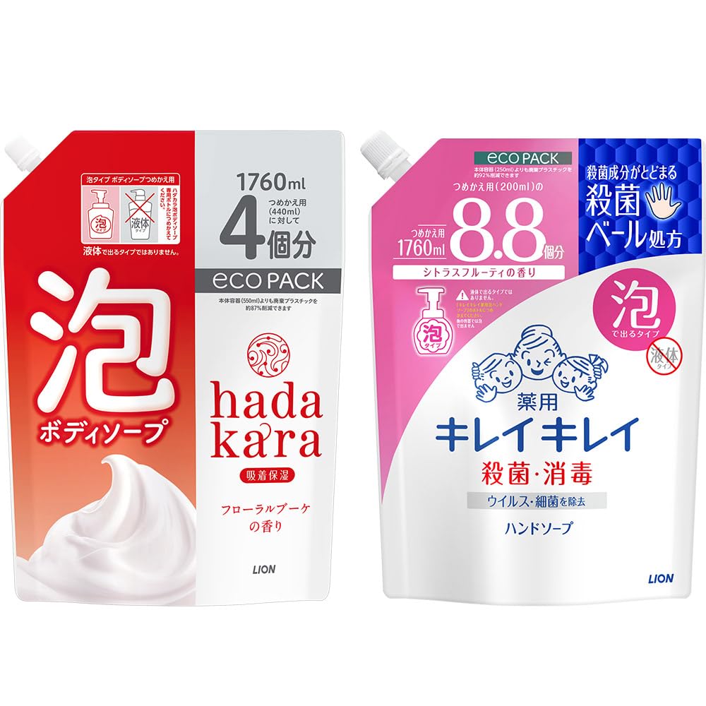 KireiKirei [Set Purchase] hadakara (Hadakara) Body Soap Foam Type Floral Bouquet Scent Refill 60 fl oz (1760 ml) + Foam Hand Soap Citrus Fruity Refill 60 fl oz (1760 ml)