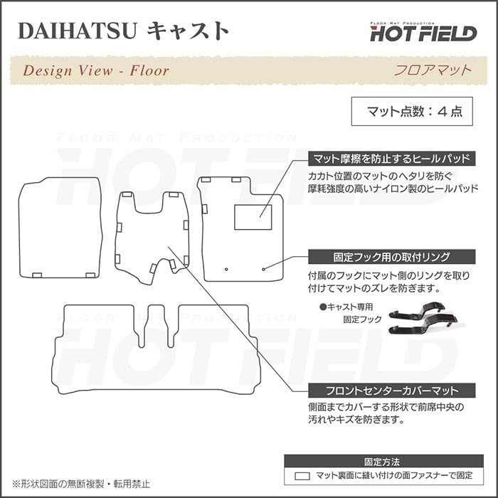 Коврики Hotfield Daihatsu Cast CAST LA250S, подходят для LA260S / Shape 02, привод: 2WD, есть задний обогреватель, проверка — зелёный клетчатый Shape 02, фото 8