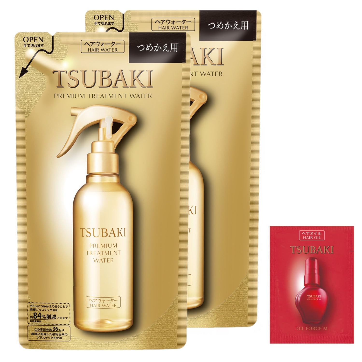 TSUBAKI Premium Treatment Water (Hair Water), Refill, 6.8 fl oz (200 ml) x 2 Piece Set + Sample Refills x 2