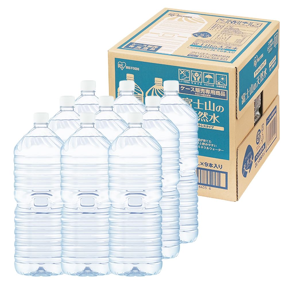 IRIS OHYAMA Natural Water 2L x 9 Bottles, Label-less, Fuji Mountain Natural Water, Contains Vanadium, Mineral Water, 2000ml Bottles, 2 Liters, Case, Produced in Shizuoka Prefecture 9 pcs Tagless