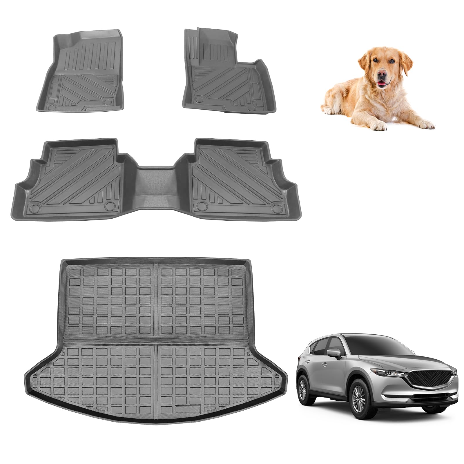 Compatible Mazda CX-5 KF Series Floor Mats 1st - 2nd Row + Luggage Mat Dedicated Design H29.2~ 3D Three-Dimensional Structure cx5 Floor Mat Luggage Mat Cargo Compartment Mat Cargo Mat Trunk Mat マツダCX-5KF系