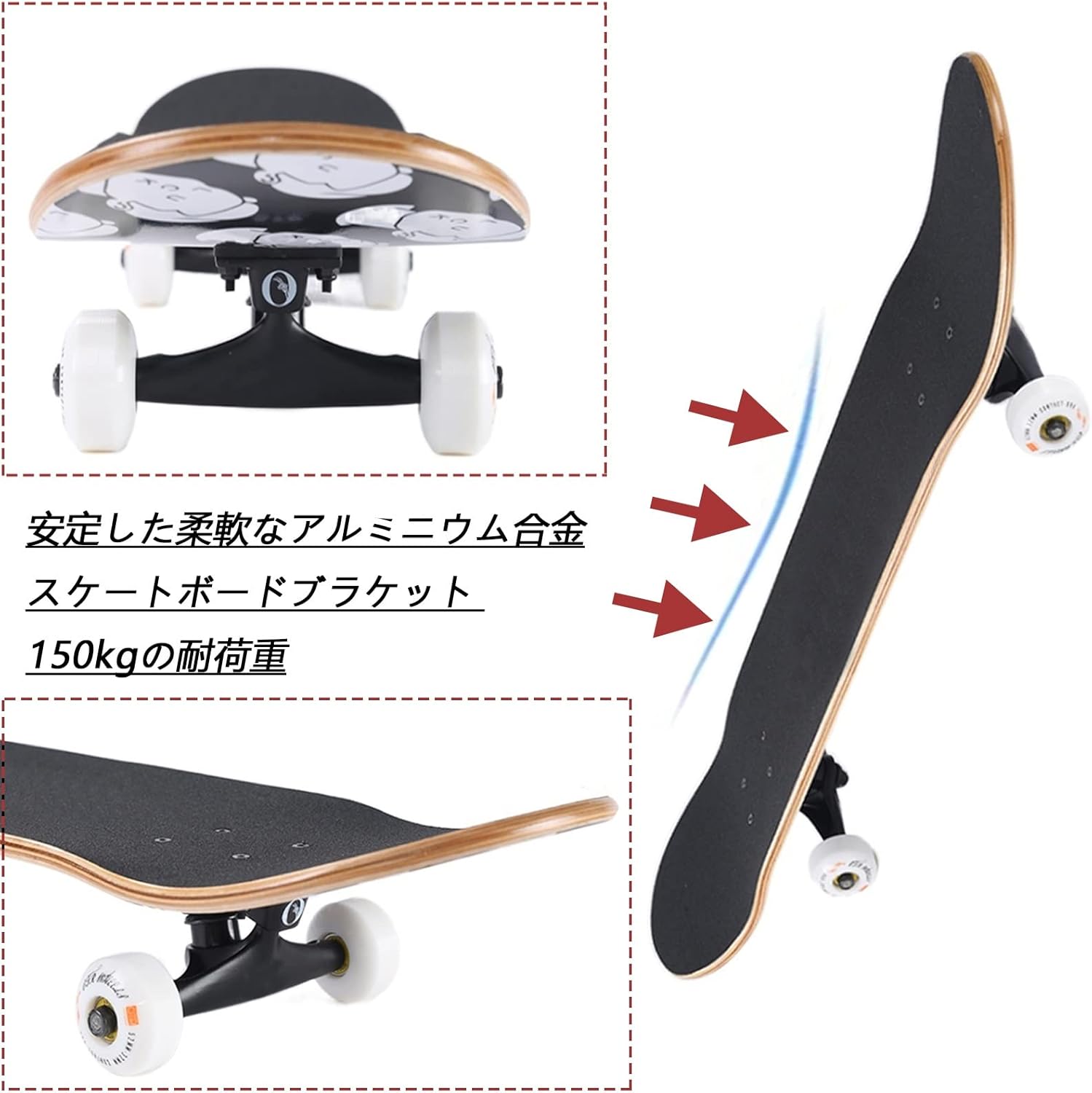 Скейтборд в комплекте/Skateboard Complete Set/Maple Deck Skateboard Set в комплекте Стандартный вогнутый скейтборд 31 " x 8" Надежный, прочный и безопасный с грузоподъемностью 150 кг Двойной удар, фото 3