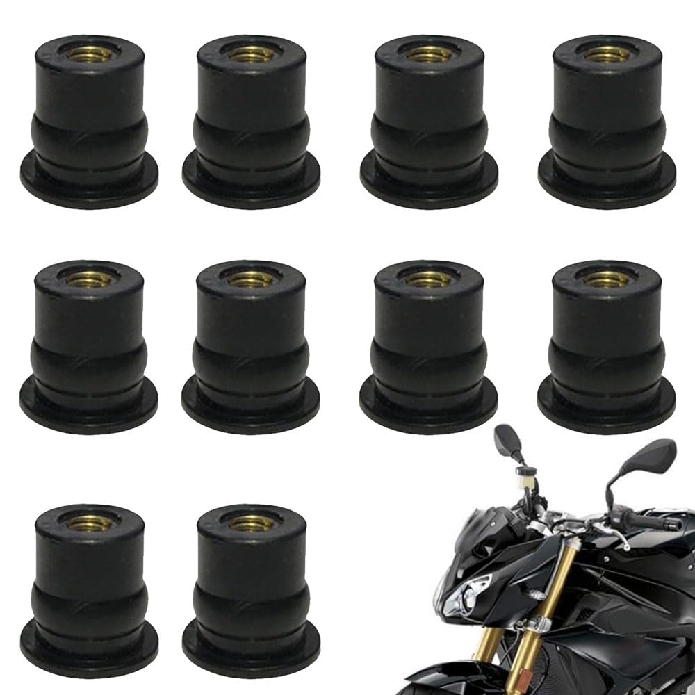 Windshield Screw Nuts, Wellnuts, Windscreen Nuts (10 Pieces), Rubber Expansion Nuts M6 x 10 Pieces, Fixed, Durable, Replacement, M6 Bike Bolt Nuts, General Purpose, Bike Bolts, Plastic Fairing, Mud