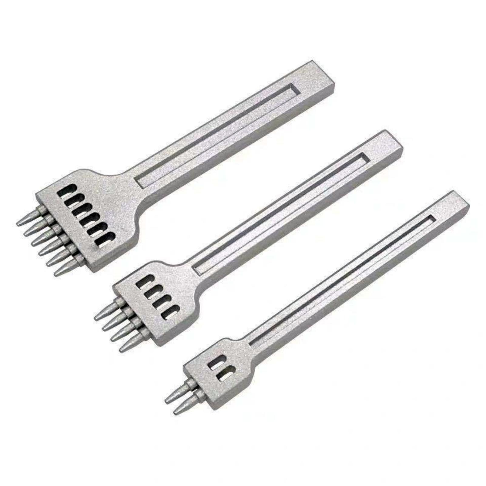 Round Hole Punch Leather Craft Tool Hole Drilling Punch Set 4mm Interval 2 4 6 Teeth Leather Punch Sewing Hole Punch Tool 3-Piece Set