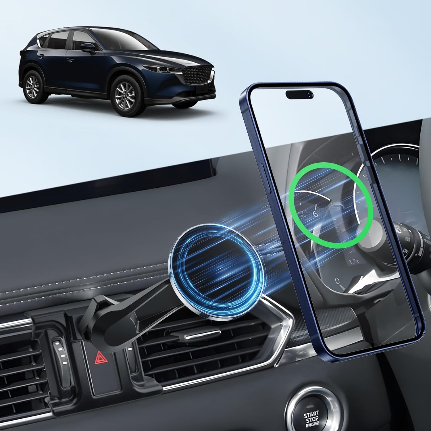 [BIXUAN] Держатель для смартфона Mazda CX-5 серии KF / CX-8, Magsafe с удлинителем, Автомобильный держатель, CX5 CX8, Держатель для мобильного телефона, Поворот на 360 градусов, фото 7