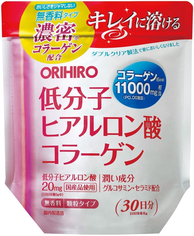 [Set Sale] Orihiro Low Molecule Hyaluronic Acid Collagen, Bag Type 6.3 oz (180 g) x 3 Piece Set, Unscented Granular Type