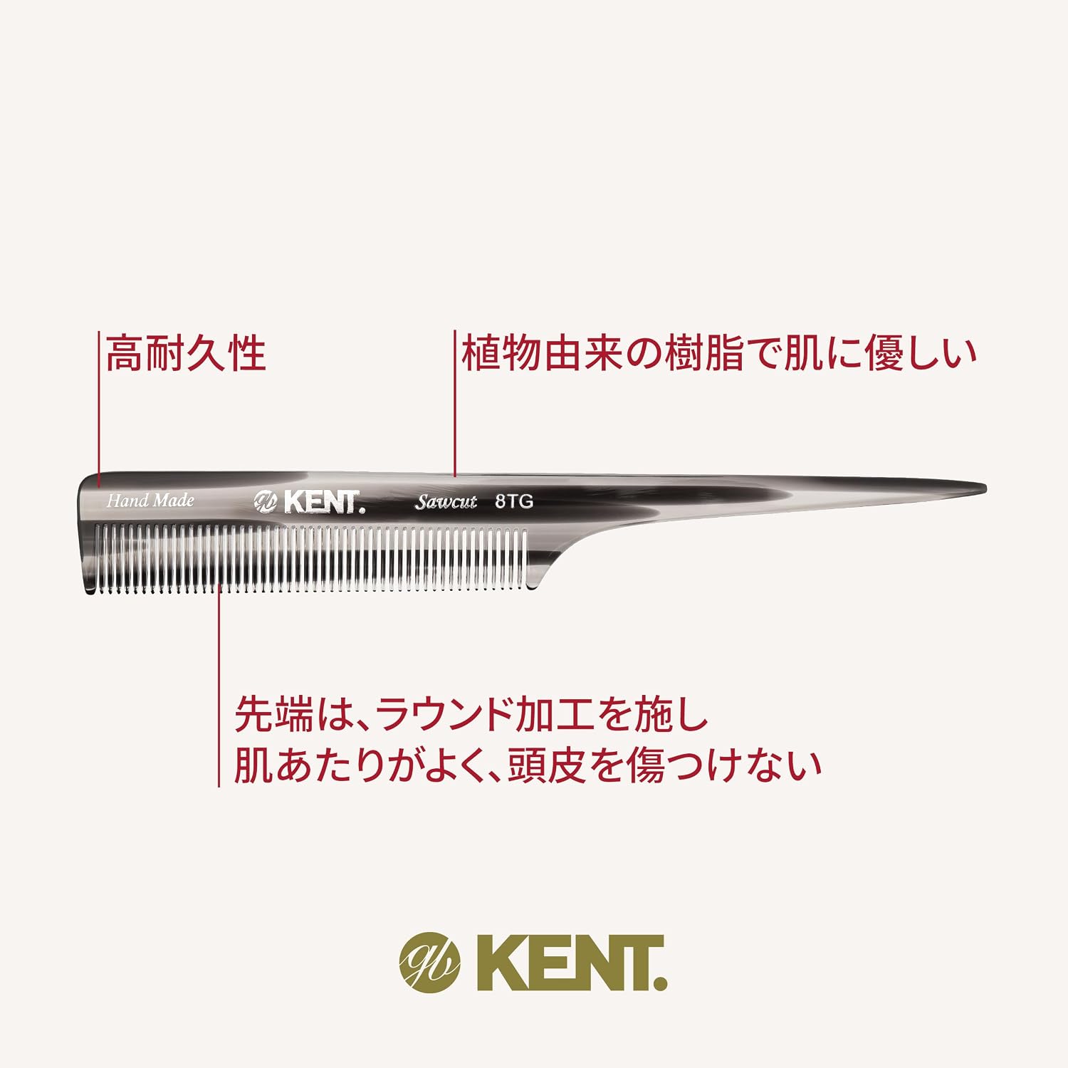 GB KENT Королевский поставщик Великобритании Kent Роскошная расческа для волос ручной работы 190 мм Расческа для хвоста Расческа натурального происхождения для подавления статического электричества Гладкая укладка тонких зубьев 8 тг (серый цвет), фото 6