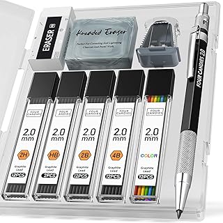 Four Candies シャープペンシル セット 2mm 鉛筆メタル芯ホルダー HB 2H 2B 4B カラー芯 替芯と芯削付 筆記 建築用 ドローイング スケッチ