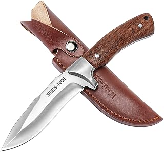 SWISS+TECH シースナイフ フルタング構造 天然ウッドハンドル 全長25cm シース付き 薪割り 釣り 登山 キャンプ キャンピング サバイバル アウトドアナイフ