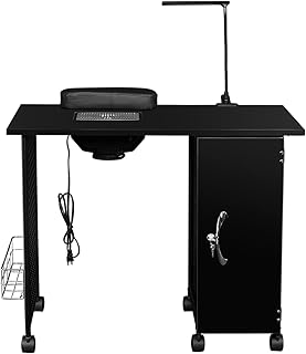 gt2 Manicure Nail Table Station Steel Frame Beauty Salon Equipment Drawer with LED Lamp Black